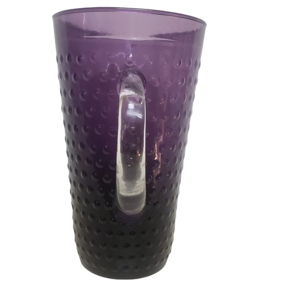 Heavy Purple Hobnail Pitcher 8 3/4 inches High 1.13 lbs Clear Handle Beautiful - Picture 3 of 6